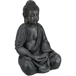 Relaxdays XL Buddha Figur sitzend, 50 cm hoch, Feng Shui, Outdoor, Garten Dekofigur, große Zen Buddha Statue, dunkelgrau
