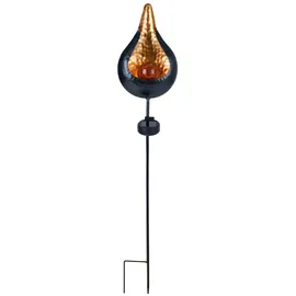 ETC Shop Solarleuchte Flamme Metall Glas H 93 cm 3er Set gelb