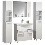 VCM 5-tlg. Waschplatz Waschtisch Badmöbel Set Waschbecken Schubladen Drehtüren Spiegelschrank Hochschrank Lisalo XL