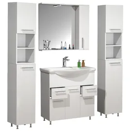 VCM 5-tlg. Waschplatz Waschtisch Badmöbel Set Waschbecken Schubladen Drehtüren Spiegelschrank Hochschrank Lisalo XL