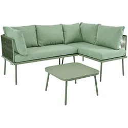Merax Garten-Lounge-Set aus Eisen, Gartenmöbel-Set aus grünem Seil, L-förmiges Gartenmöbel-Set, Lounge-Set aus grünem Seil mit Sitzkissen