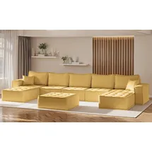 Fun Möbel Wohnlandschaft Sofa U-Form Modulsofa-Set 6-teilig SANDE Stoff Raven Honiggelb - Gelb