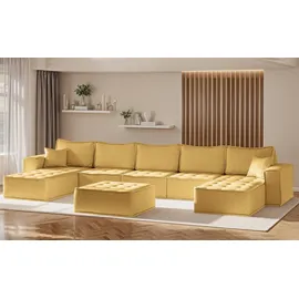 Fun Möbel Wohnlandschaft Sofa U-Form Modulsofa-Set 6-teilig SANDE Stoff Raven Honiggelb - Gelb