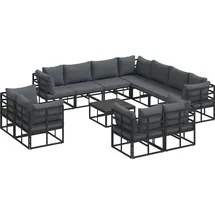 vidaXL Garten-Sofa-Set mit Kissen 12 pcs Schwarz Aluminium