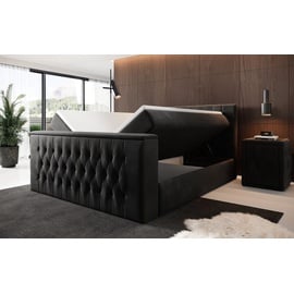 luxusbetten24 Boxspringbett Velano mit TV Lift und Stauraum H3 (70-100kg) - Schwarz