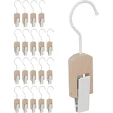 Relaxdays Stiefelhaken 5er Set, Eisen & Holz, Klemmhaken zum Aufhängen, gummierte Clips, Haken mit Klammer, weiß/natur, 19 x 6 x 3 cm