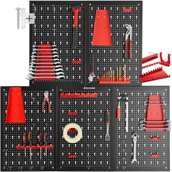 tectake® Werkzeuglochwand, fünfteilig, lackierter Stahl, Belastbarkeit 4 kg pro Platte