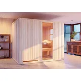 FinnTherm Innensauna Ergo Klassik Innensauna 3 Sitzbänke aus Holz , Saunakabine mit 40 mm Wandstärke, Dampfsauna mit Montagematerial - Naturbelassen