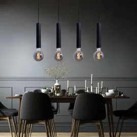 GLOBO Hängelampe 4-flg. 93 cm skandinavisch Holz Metall schwarz nickel