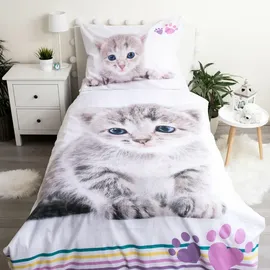 COFI 1453 Bettwäsche Katze Grau/Weiß 140 x 200 cm + 70 x 90 cm