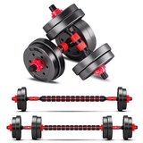 BCBIG Hanteln Set Gewichte,Verstellbar Hantelstange Hantelset Kurzhanteln dumbbells adjustable Langhantel Langhanteln FüR Männer Frauen Krafttraining,rot,15kg (7.5kg*2)