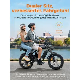 ENGWE E-Bike MTB mit einem Akku/ 2 Akkus, 48V 15.6Ah Akku bis zu 90km/170km, 20 * 4.0 Zoll Fette Reifen, SHIMANO 7 Gang, 250W Motor Max. 25km/h, M1