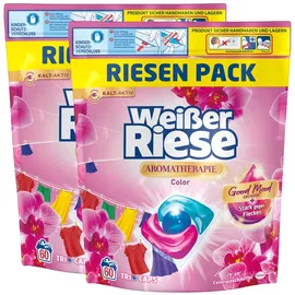 Weißer Riese Color Trio-Caps Aromatherapie Orchidee (120 Waschladungen), Color Waschmittel mit Good Mood-Duft für unwiderstehlich duftende & strahlend saubere Wäsche, 100 % recycelbar