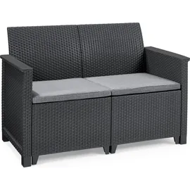 KETER Lounge Set Emma 8-teilig - graphit 2 Sessel + 2er Sofa + 1 Tisch mit Stauraum Sitzauflagen;