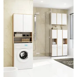 akord furniture factory OP0LLAZSONBIAPRA Aufbewahrungsschrank für Badezimmer Eiche, Weiß 64 cm 2 Türen B64xH180xT30 cm