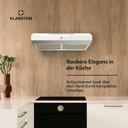 Klarstein Contempo Neo Unterbauhaube Abluft/Umluft 175 m3/h Abluftleistung SenseControl integrierte Touch-Steuerung Edelstahl / Acrylglasfront Weiß