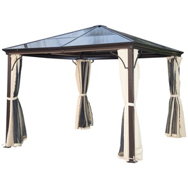 Outsunny Luxus Pavillon 3 x 3 m inkl. Seitenteile braun/natur