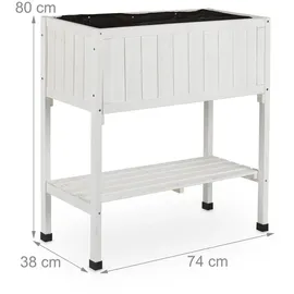 Relaxdays Hochbeet, Folie, Ablage, HxBxT: 80 x 74 x 38 cm, Garten, Balkon & Terrasse, Pflanztisch, Tannenholz, weiß