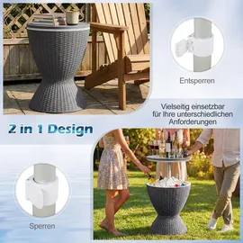 Fantask COSTWAY 3 in 1 Cool Bar, höhenverstellbarer Beistelltisch, 30L Outdoor Bier- und Weinkühler in Rattanoptik, Getränkekühler mit Abflussloch, für Terrasse, Party, Poolbereiche,