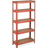 Relaxdays Schwerlastregal zum Stecken, Traglast: 875 kg, 5 Ebenen, Keller & Garage, Stahl, HxBxT: 151 x 75 x 30 cm, rot