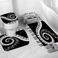 JIFOME Badteppich 3 Stück Weiche saugfähige Badematten,Noten mit Klavier,rutschfeste Badematte Teppiche & Toilettendeckelabdeckung Set Waschbar
