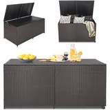 KOMFOTTEU Aufbewahrungsbox outdoor rollbar, Poly Rattan Gartenbox mit Tragegriffen, Auflagenbox 150 x 77 x 72 cm, Balkonbox mit Deckel, Kissenbox mit belüfteter Stauraum