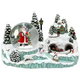 Dekohelden24 XXL Schneekugel Santa und bewegte, Farbwechsel, Glitterwirbel und Sound, L/B/H/Ø Kugel 29,5 x 15,5 x 17 cm Ø 10 cm, Batteriebetrieb AA, Szene mit Eisenbahn, 17 cm