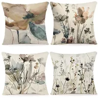Luxuskollektion Blumen Kissenbezug 40x40 Set Leinen Sofakissen