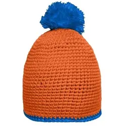 Pomponmütze Kontrast MB7964, orange/aqua-blau, Einheitsgröße - orange