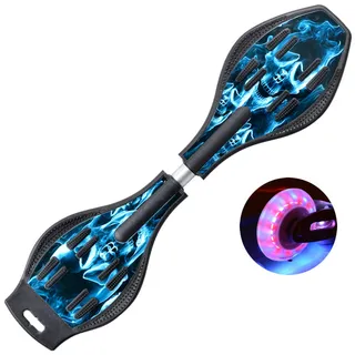 Sumeber Waveboard Kinder Street Surfen Caster Torsion Skateboard Double Decks Casterboards für Wave/Surf Waveboard/Castor Board with Light Up Wheels for Kids/Teens (Blue Skull)