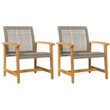 vidaXL Gartenstühle 2 Stk. Grau Poly Rattan und Akazienholz