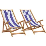 Strandstühle 2 Stk. Klappbar Blau Weiß Stoff Und Massivholz