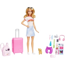 Barbie Anziehpuppe Reiseset mit Hündchen & Urlaubs-Zubehör, inklusive Puppe bunt