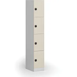 Schließfachschrank, 4 Fächer, 1850 x 300 x 500 mm, RFID-Schloss, laminierte Tür, Birke