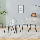 Transparente Esszimmerstühle 4er Set moderne Design-Polsterstühle aus Kunststoff elegante Küchenstühle mit stabilen schwarzen Metallbeinen ruts... - Transparent/Schwarz