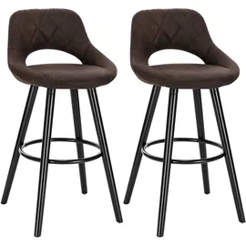 Woltu Barhocker 2er Set, Barstuhl Bistrohocker Tresenhocker mit Lehne und Fußstütze Design Stuhl Holz Stoffbezug, Dunkelbraun, - Dunkelbraun