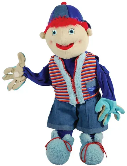 Handpuppe 70 cm fcr Kinder beige/braun/rot/wei Textil - Robo Toys Phil - Bewegliche Zunge, abnehmbare Kleidung, ffr Sprachffrderung