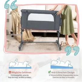 Costway 3 in 1 Beistellbett Dunkelgrau 70 x 140 cm