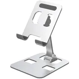 Universeller tragbarer Tablet-Halter aus Aluminiumlegierung für Tablet-Ständer, verstellbar, flexibler Handy-Ständer (Silber)