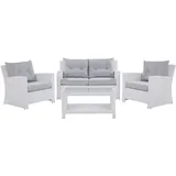 Beliani Romantisches Gartenmöbel Set Sofa 2 Sessel Tisch Rattan weiß San Marino