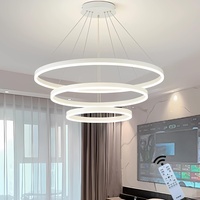 J.SUNUN LED Pendelleuchte Moderne Weiß 3-Ring Kronleuchter Wohnzimmerlamp 90W 4500LM Dimmbar mit Fernbedienung Höhenverstellbar Deckenbeleuchtung Für Schlafzimmer Wohnzimmer Esszimmer 40×60×80CM