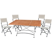 5-teilige Sitzgruppe Tischgruppe Klappstuhl Klapptisch Eukalyptus Kunststoff