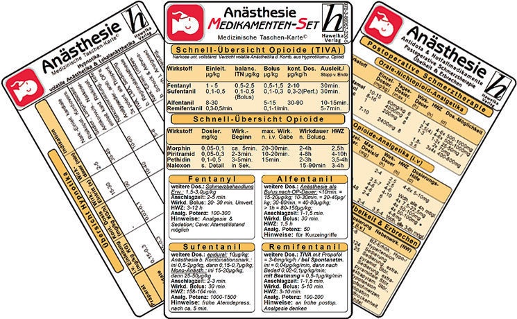 Anästhesie Medikamenten-Set  3 Medizinische Taschen-Karten