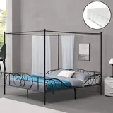 [en.casa] Himmelbett Finström Metallbett mit Kaltschaummatratze 180x200cm Schwarz