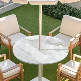 Odot Elastische Tischdecke Runde Outdoor mit Loch und Reißverschluss, Wasserdicht Abwaschbar Tischtuch Tischdecke Outdoor Wetterfest Gartentischdecke für Sonnenschirm, Marmor (Grau,M:91-112cm)