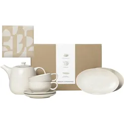 Teeservice BROSTE COPENHAGEN "Single Geschirr-Set Nordic Vanilla, inkl. 1 Päckchen Papierserviette", beige (cream), 8 tlg., Keramik, Geschirr-Sets, Beliebte Geschirr Sets Exclusiv mit Geschenk