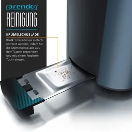 Arendo 4-Scheiben-Toaster mit Restzeitanzeige, Langschlitz-Toaster, Auftaufunktion, 6 Stufen, Blau