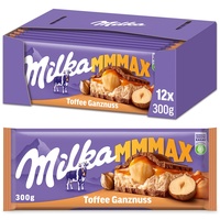Milka Toffee Ganznuss 12 x 300g Großtafel, Zartschmelzende Schokoladentafel mit cremigem Karamel und ganze Haselnüsse
