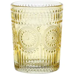 Trinkglas Vintage mit Blumenmuster - Glas - 280ml - H: 10cm - Bohostil - gelb