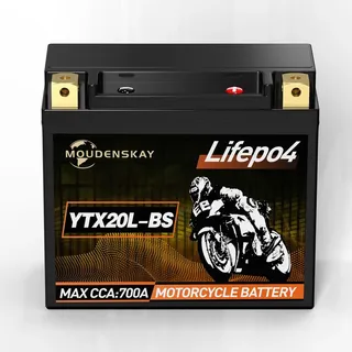 MOUDENSKAY Lithium Motorrad Batterie 12V Lithium Powersports Batterie mit BMS (YTX20L-BS 12.8V 9Ah 700CCA) LiFePO4 Motorrad StarterBatterie für Motorräder, ATV, UTV,Wasserfahrzeuge, etc